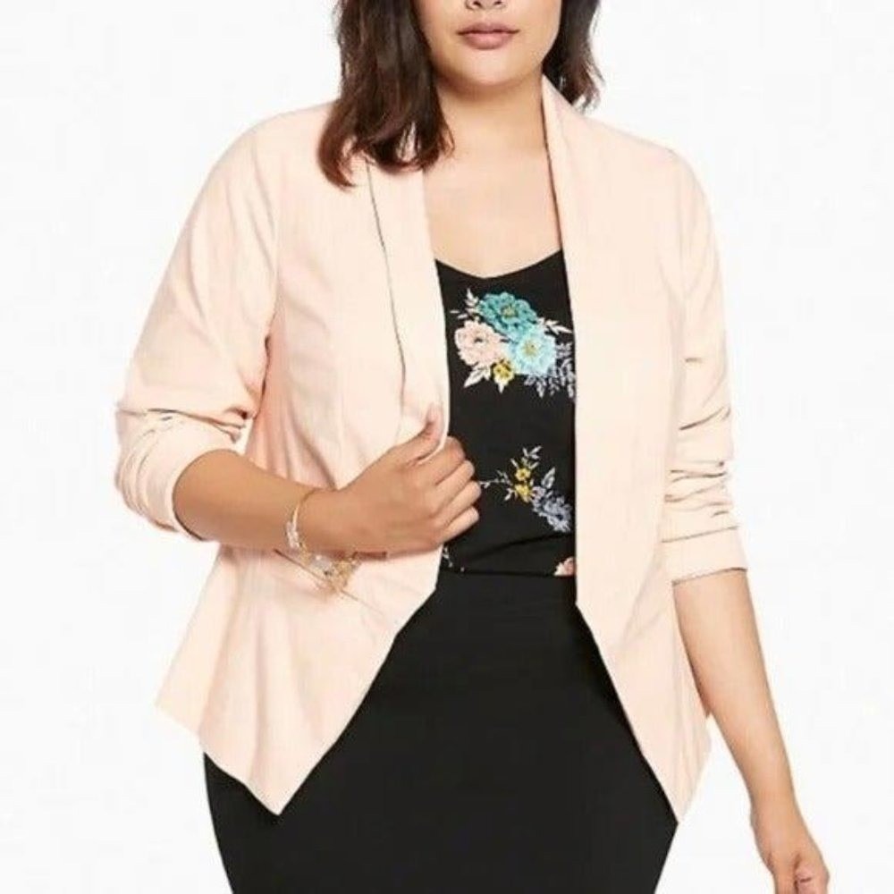 Torrid Womens Pale Blush Pink Open Front Shawl Collar Blazer Jacket Plus Size 2